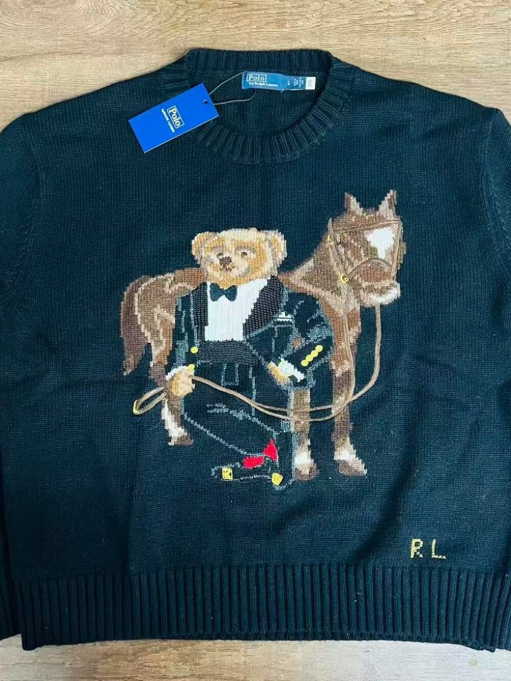 Ralph Lauren Black Polo Bear Horse Wool Cashmere Sweater